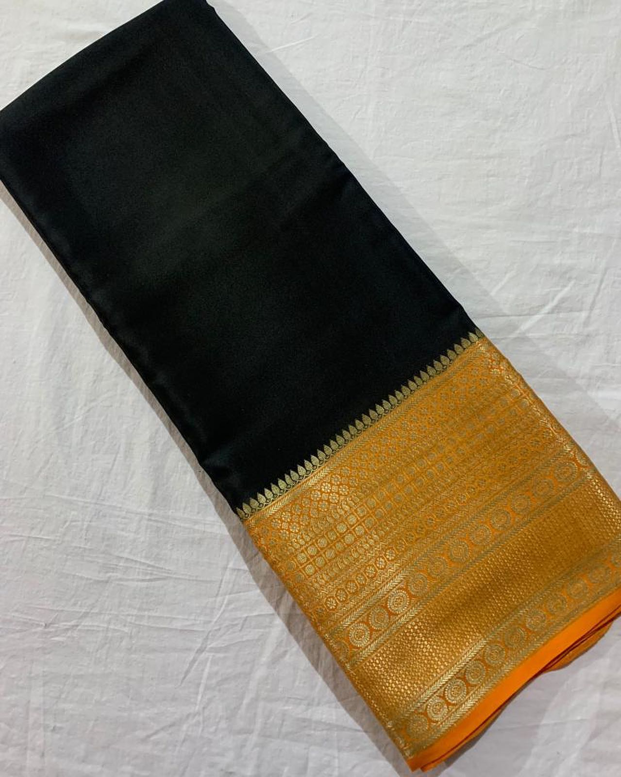 Black Nd Yellow Colour Semi Mysore Silk Saree