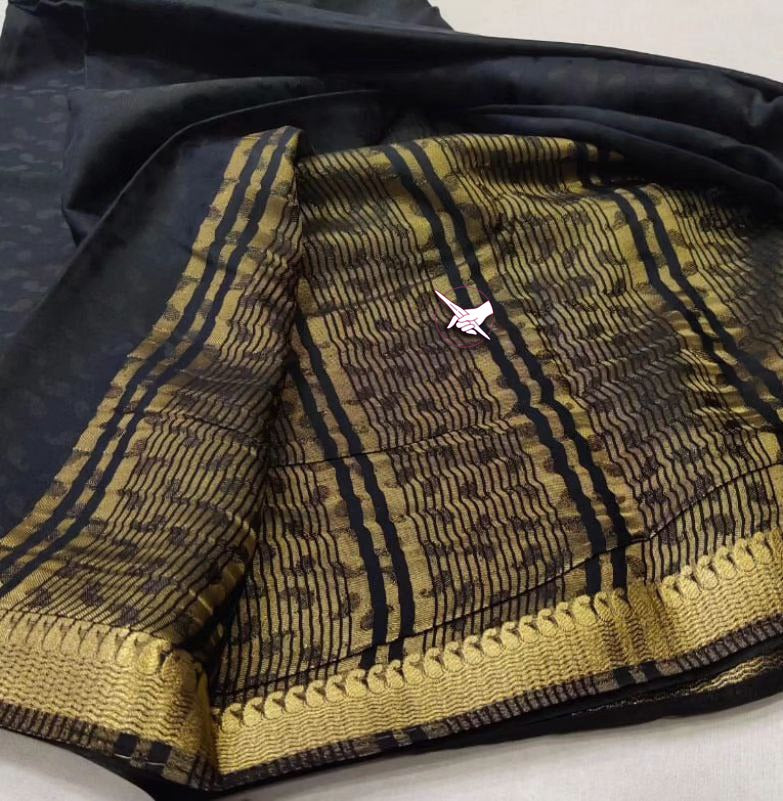 Black Colour Semi Mysore Silk Saree