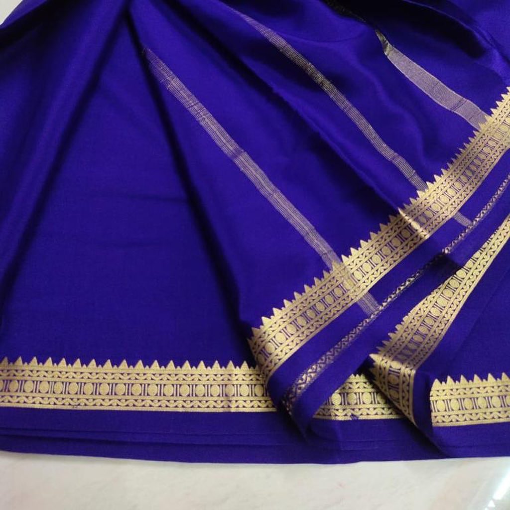 Navy blue mysore silk saree hotsell