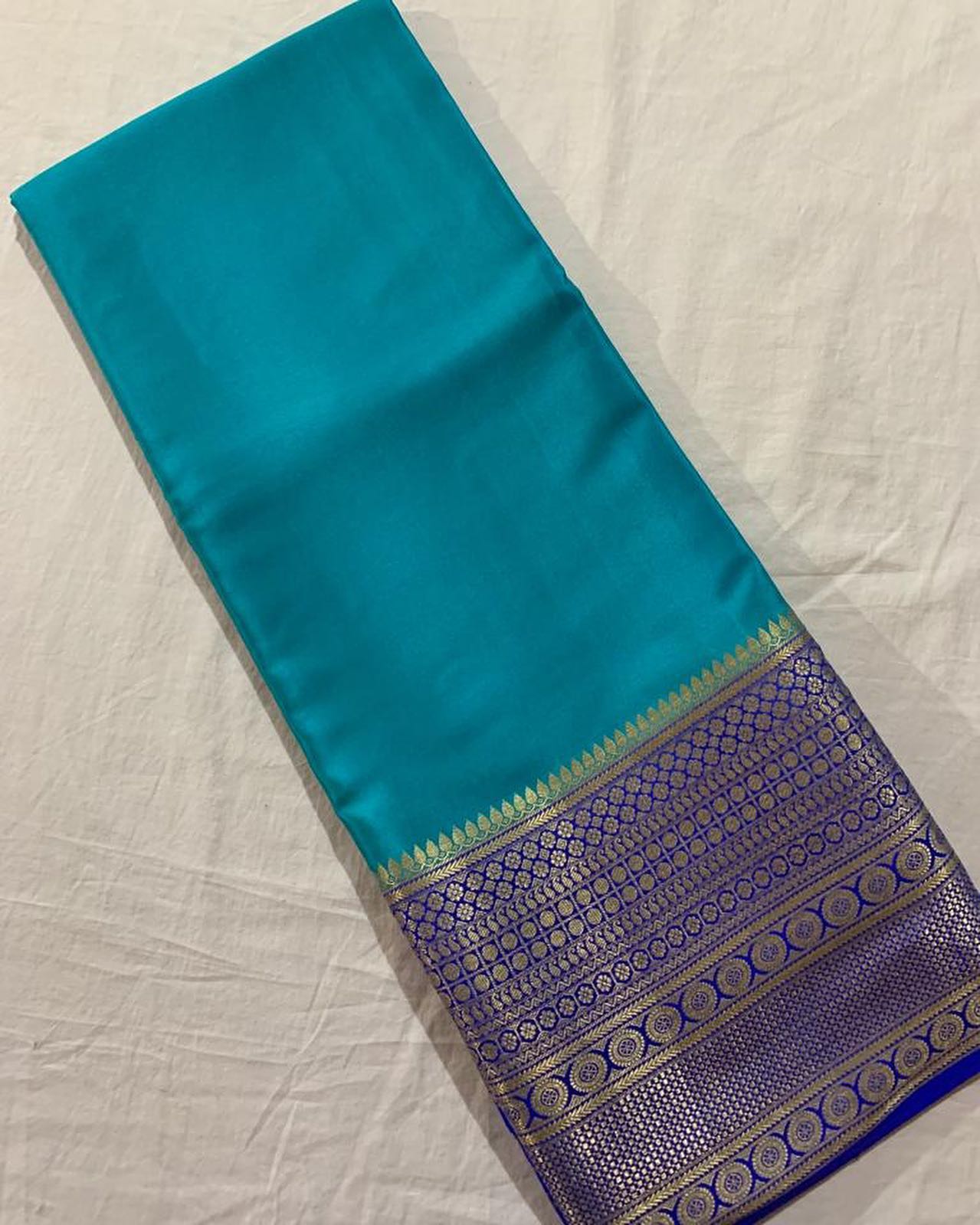 Sky Nd Royal Blue Colour Semi Mysore Silk Saree