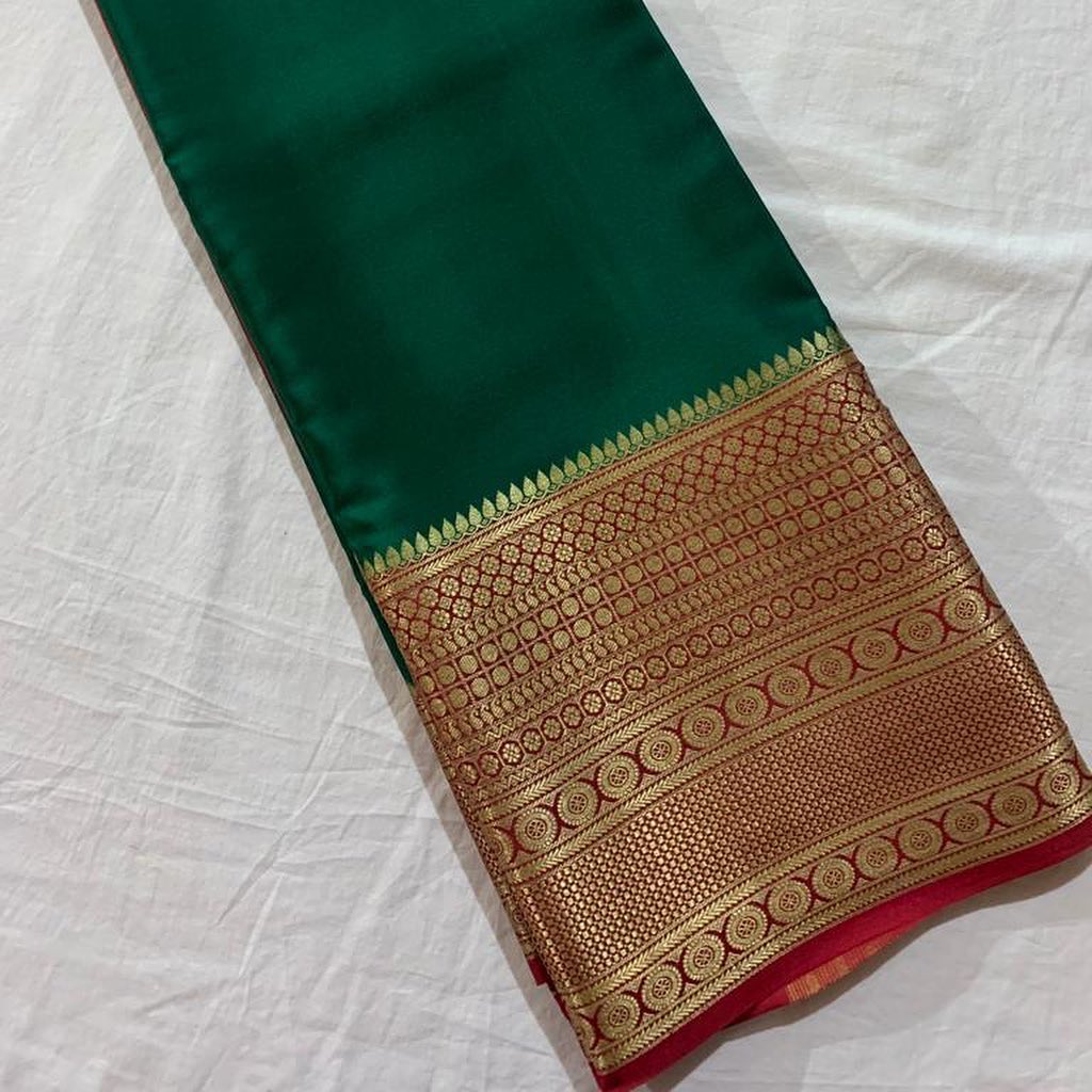 Green Nd Red Colour Semi Mysore Silk Saree