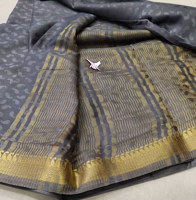 Grey Colour Semi Mysore Silk Saree