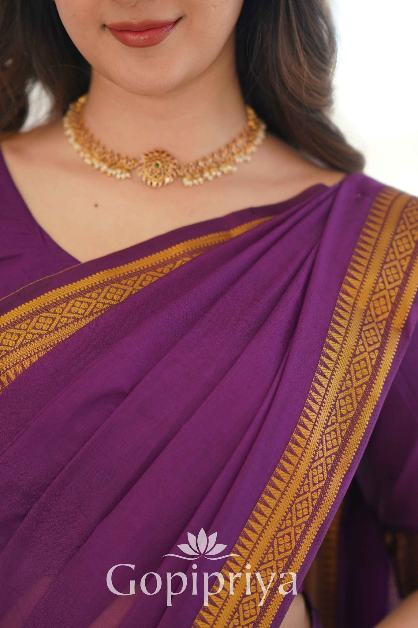 Wine Soft Semi Silk Saree With Golden Zari Border