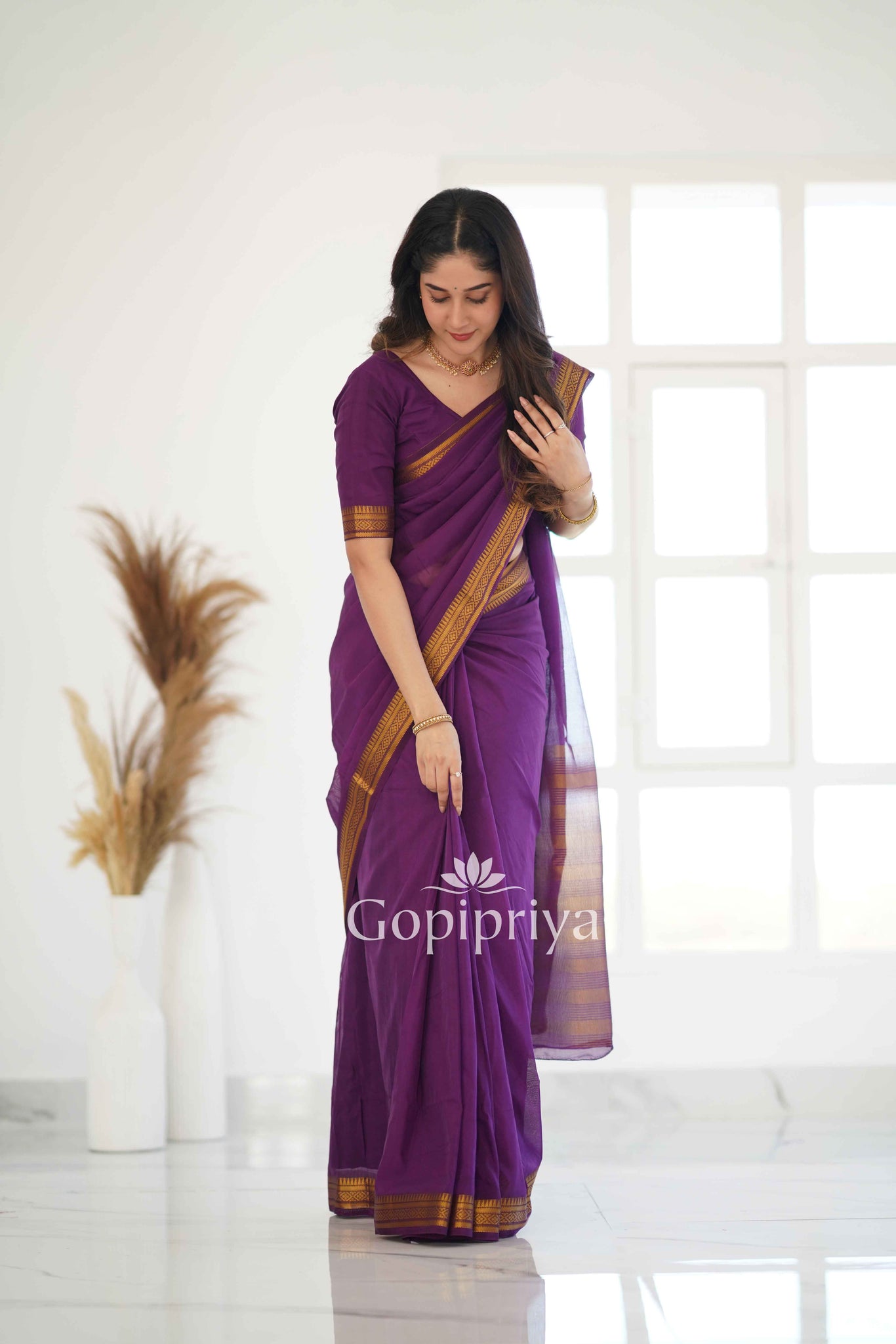 Wine Soft Semi Silk Saree With Golden Zari Border