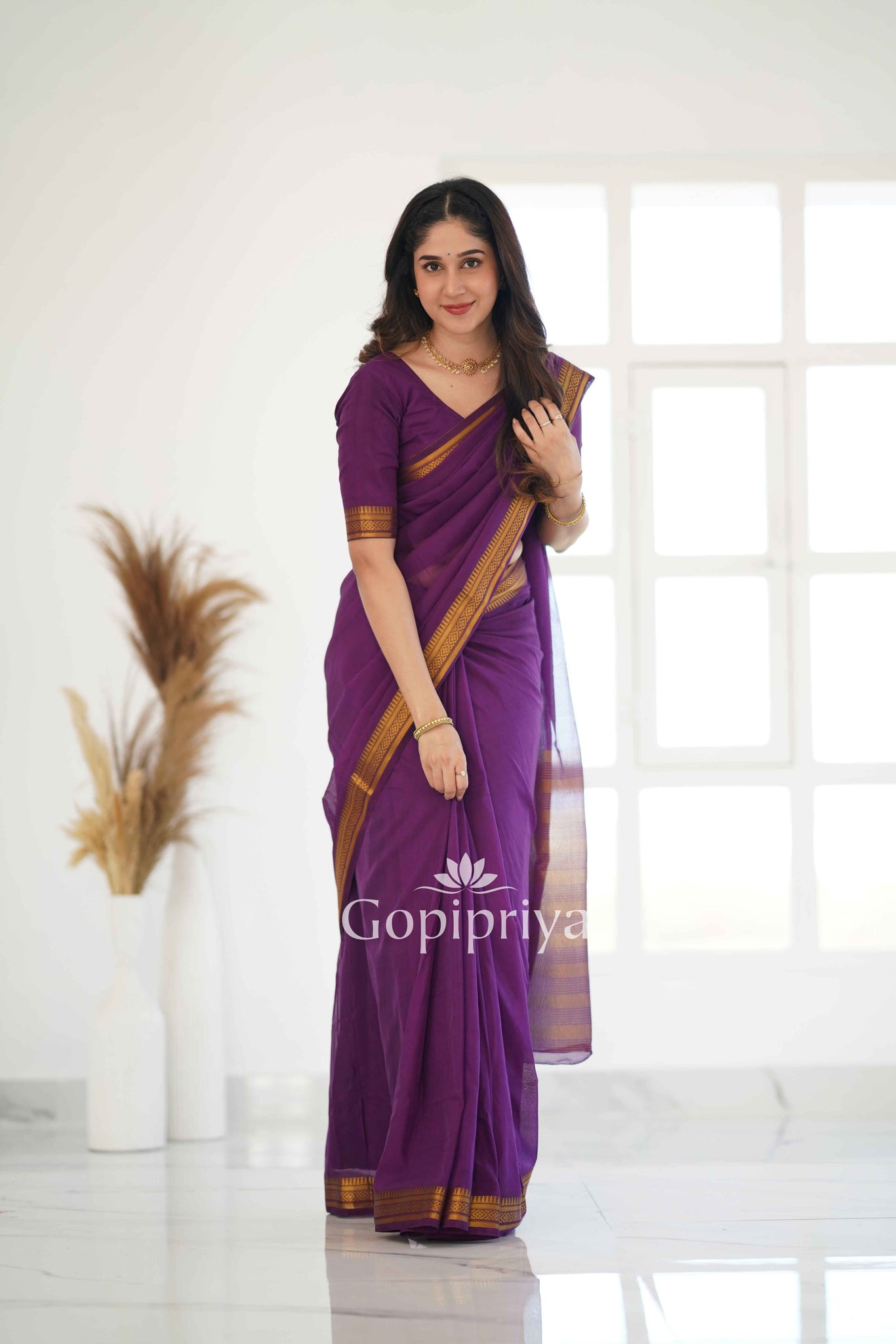 Wine Soft Semi Silk Saree With Golden Zari Border